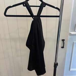 Aqua black silk blouse